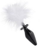 White Fluffer Bunny Tail Glass Anal Plug