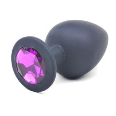 Black Silicone Anal Plug Large w Purple Diamond