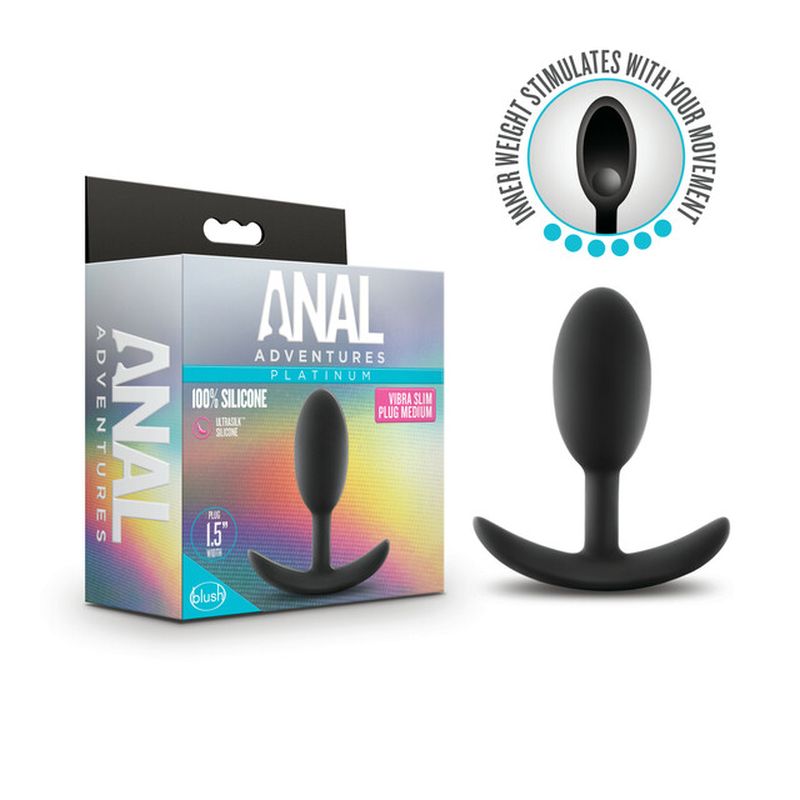 Anal Adventures Platinum Silicone Vibra Slim Plug Medium