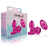 Cheeky Charms Pink Rechargeable Vibrating Metal Butt Plug w Remote Small