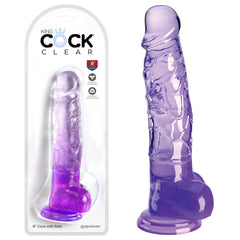 King Cock Clear 8'' Cock with Balls - Purple