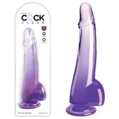 King Cock Clear 10'' Cock with Balls - Purple